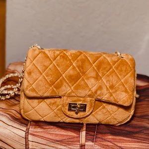 Caramel velvet cross body purse